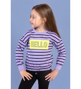 Toontoy Kız Çocuk Çizgi Desenli Baskılı Sweatshirt (Lila)
