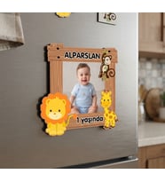Kişiye Özel 20 li Set Fotoğraflı Orman Safari Konseptli Ahşap Magnet (10 cm) -Doğum Günü Hatırası - Şeffaf Poşetli Hediyelik