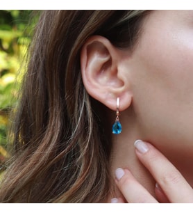 Damla Modeli Turkuaz Taşlı Rose Gold Kaplama Gümüş Küpe