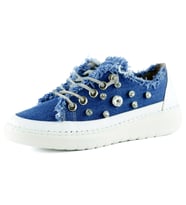 Erkan Saçmacı Valentina Mavi Denim Kristal Taşlı Gümüş Bağcıklı Sneaker