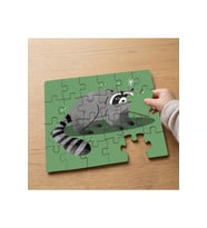 Sevimli Hayvan Rakun Tasarımlı 24 Parça Ahşap Çocuk Puzzle MPK0696