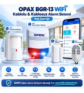 OPAX BGR-13 WiFi Kablolu & Kablosuz Alarm Sistemi – 96 Kablosuz Bölge, 1 Yıl Ücret siz AHM