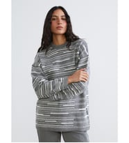 LCW Modest Gri Bisiklet Yaka Çizgili Oversize Kadın Triko Kazak