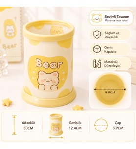 Kawaii Teddy Ayıcık Rabbit Tavşan Desenli Masaüstü Kalemlik Organizer – Geniş Kapasiteli Sevimli Kırtasiye Düzenleyici