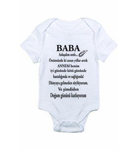 Erkek Bebek Beyaz Baba Anlaşma Baskılı Zıbın Body