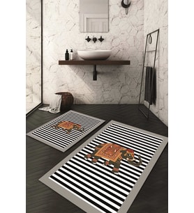 Dijital Baskılı Kaymaz Taban Yıkanabilir 2'li Klozet Takımı Banyo Paspası NDKZ-HT-230 (Gri)