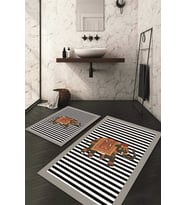 Dijital Baskılı Kaymaz Taban Yıkanabilir 2'li Klozet Takımı Banyo Paspası NDKZ-HT-230 (Gri)