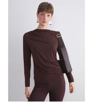 LCW EVERYDAY Kahverengi Bisiklet Yaka Büzgülü Kadın Body