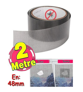Yapışkanlı Sineklik Yaması Tülü Tamir Bandı Bantı Delik Fiber Tül Yapıştırma Gri 48 mm X 2 Metre