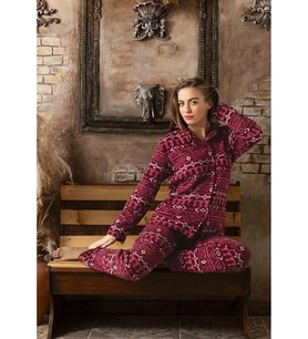 Sude Kadın Gömlek Yaka Polar Pijama Takımı M901 - 1 Adet (Mürdüm)