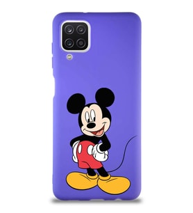 Samsung Galaxy A12 Soft Premier Kapak Mickey Mouse-E Tasarımlı Silikon Kılıf - Mor (Şeffaf)