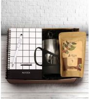 Kişiye Özel Spiralli Desenli Defter & Kişiye Özel Toucpen Kalem & Bitki Çayı Demliği French Press & Filtre Kahve Hediye Seti