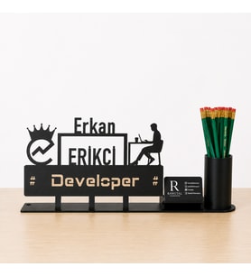 Yazılım Mühendisi Developer Masa İsimliği - Kişiye Özel, Mesleklere Özel İsimlik - Metal Ofis İsimliği, Kalemlik ve Kartlık Seti- Yeni İş, Terfi Hediyesi