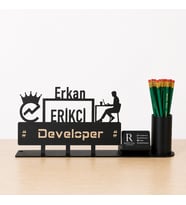 Yazılım Mühendisi Developer Masa İsimliği - Kişiye Özel, Mesleklere Özel İsimlik - Metal Ofis İsimliği, Kalemlik ve Kartlık Seti- Yeni İş, Terfi Hediyesi