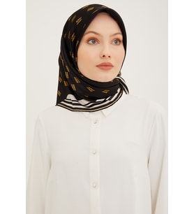 Armine Nostalji Twill İpek Eşarp 8959D-01 (Siyah)