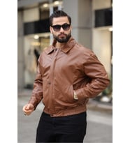 ERKEK SALAŞ OVERSİZE TREND DERİ CEKET (Taba)