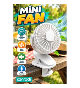 360° Döner Başlıklı Mandallı USB Mini Fan – 3 Hızlı Taşınabilir Sessiz Fan