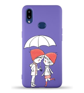 Samsung Galaxy A10s Uyumlu Lansman Kılıf Aşk Tasarımlı İçi Kadife Kapak-Mor (Şeffaf)