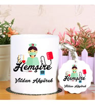 En Güzel Hemşirelere Özel  Kupa Bardak ve Anahtarlık Hediye Seti (Model 1)