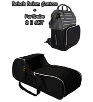 Portbebe Ana Kucağı Puset Bebek Taşıma + Anne Bebek Bakım Çantası 2 li Set (Vizon - Siyah)