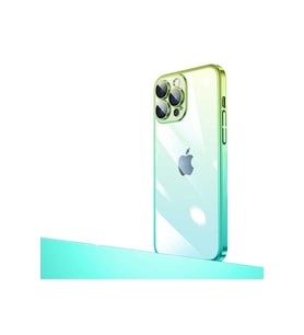 Apple iPhone 13 Pro Uyumlu Kılıf Parlak Renk Geçişli Kamera Korumalı Zore Senkron Kapak (Yeşil-Mavı)