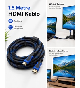 Örgülü HDMI Kablo, Görüntü ve Ses Aktarım Kablosu