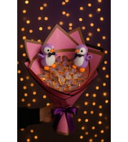 Ledli 24 Adet Kelebek Buketi Lila Renkli Penguen Peluşlu