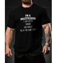 Erkek T-shirt Komik 'Multitasker' Baskılı Kısa kol Tişört - Siyah