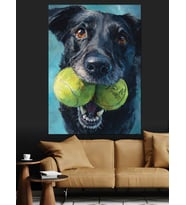 Tenis Topları Tutan Köpek Portresi Dekoratif Kanvas - Mdf Ahşap Tablo