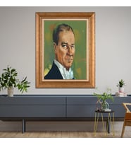 Altın Varaklı Çerçeveli Paspartulu Atatürk Tablo z4488 (Gold)