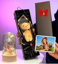 Size Özel Fotoğraflı Kutuda Kahve Peluş Ayıcık ve Led Işık (Model 1)