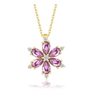 Gold Mor Lotus Çiçegi 925 Ayar Gümüş Kadın Kolye
