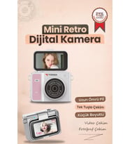 Mini Dijital Kamera 2K Flip Ekranlı Selfie Video Vlog Kamerası CMR46 Pembe