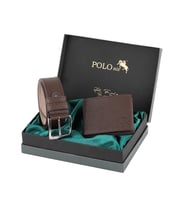 Polo Air Logolu Klasik Erkek Cüzdan Kemer Set M-17 (Kahverengi)