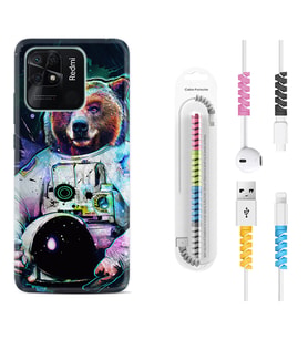 Xiaomi Redmi Note 7 8 9 Pro 10 2022 10 Pro 10S Kılıf Kablo Koruma Spiral Silikon Astronot Panda 1755