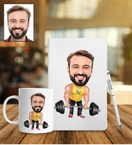 Kişiye Özel Fitness Tasarımlı Karikatür Defter Kalem Kupa Set 57