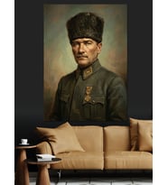 Kalpaklı Ve Üniformalı Atatürk Portresi Dekoratif Kanvas - Mdf Ahşap Tablo