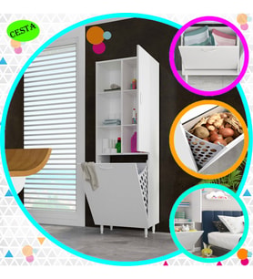Modilayn Sepetli Mutfak Dolabı Kirli Çamaşır Dolabı Sepetli Banyo