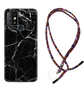 INFINIX Hot 8 9 10 11S Hot 10 Play 10T Kılıf Boyun Asklı Rasta Silikon Fragile Black Mermer 1378