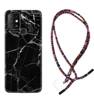 INFINIX Hot 8 9 10 11S Hot 10 Play 10T Kılıf Boyun Asklı Rasta Silikon Fragile Black Mermer 1378