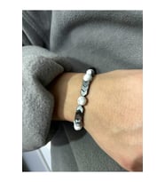 Unisex - Havlit Taşları Ile Dizayn Edilmiş, Metal Detaylı Şık Doğal Taş Bileklik  Handmade