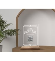 BK Gift Restoran & Cafe & Barlara Özel Ahşap Standlı Pleksi QR Kod Menü, Cafe&Bar için QR kodlu Tabela, QR kodlu Masa Dekoru - 10 ADET-1 (Model 1)