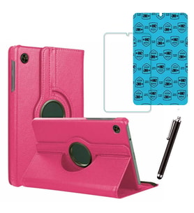 Samsung Galaxy Tab A9 X110 Uyumlu Tablet Kılıfı Cam Ekran Koruyucu Kalem Set (Pembe)