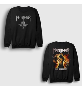 Presmono Unisex Siyah Fire And Blood Manowar Sırt Baskılı Sweatshirt 516561tt