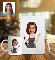 Kişiye Özel Kuaför Tasarımlı Karikatür Defter Kalem Kupa Set 85