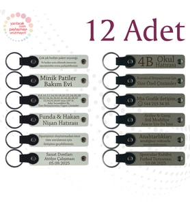 Beyaz & Kül Gri, Bebek Doğum Kutlamalarına Küçük Armağan 12’li Set, Kişiye Özgü Yazılı Deri Hatıra