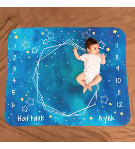 Mavi Uzay Macerası Baby Shower Hediyesi Fotoğraf Çekim Battaniyesi 100x120 cm