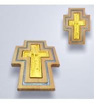 Epoksi Kanallı El Yapımı Ahşap Haç , Karanlıkta Parlayan Epoksi Sanatı, Hristiyan Ev Dekorasyonu (Antik Altın)