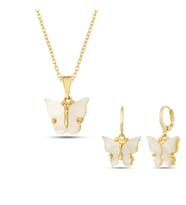 Forentina Altın Kaplama Kelebek Kolye Küpe Hediye Set PS3598
