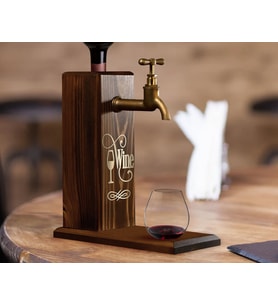 BK Gift Aynalı Altın Kabartma Musluklu Doğal Ceviz Ahşap Şarap Standı, Home Bar, İçecek Dispenseri, Ahşap İçecek Çeşmesi-1